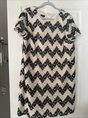 Talbots Black and Cream Chevron Lace Shift Dress
